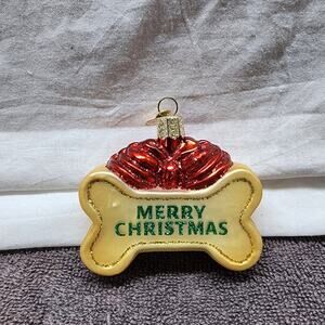 Glass Dog Bone shaped Christmas Ornament b34